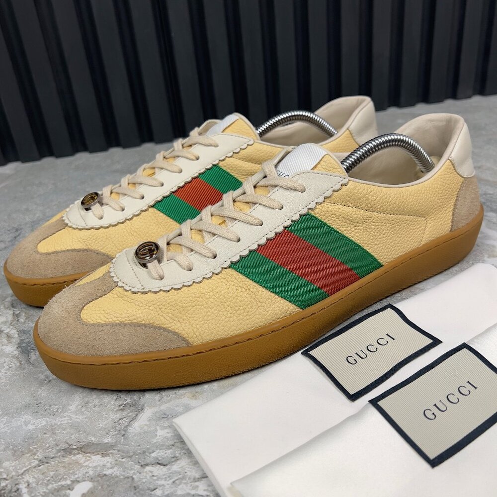 Gucci G 74 Web GG Sneakers Bees Yellow Leather Suede 10.5 G or 11 US 44.5 EUR